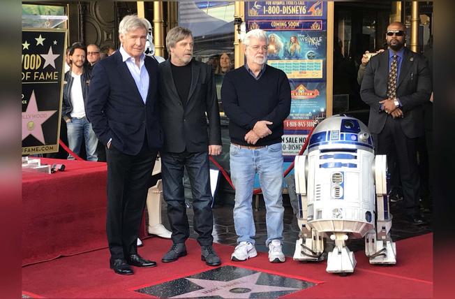 Harrison Ford, Mark Hamill & George Lucas